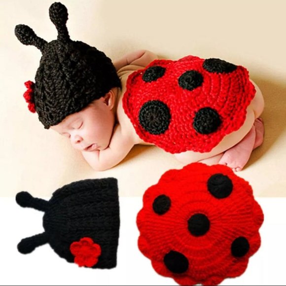 Newborn Photography Props Lady Bug Insect Design Knitted Accessories - Picture 1 of 8